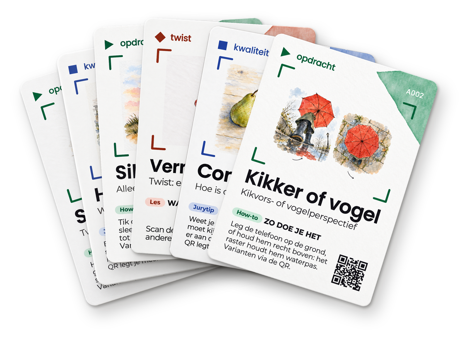 Zes Snapdeck-kaarten uitgewaaierd